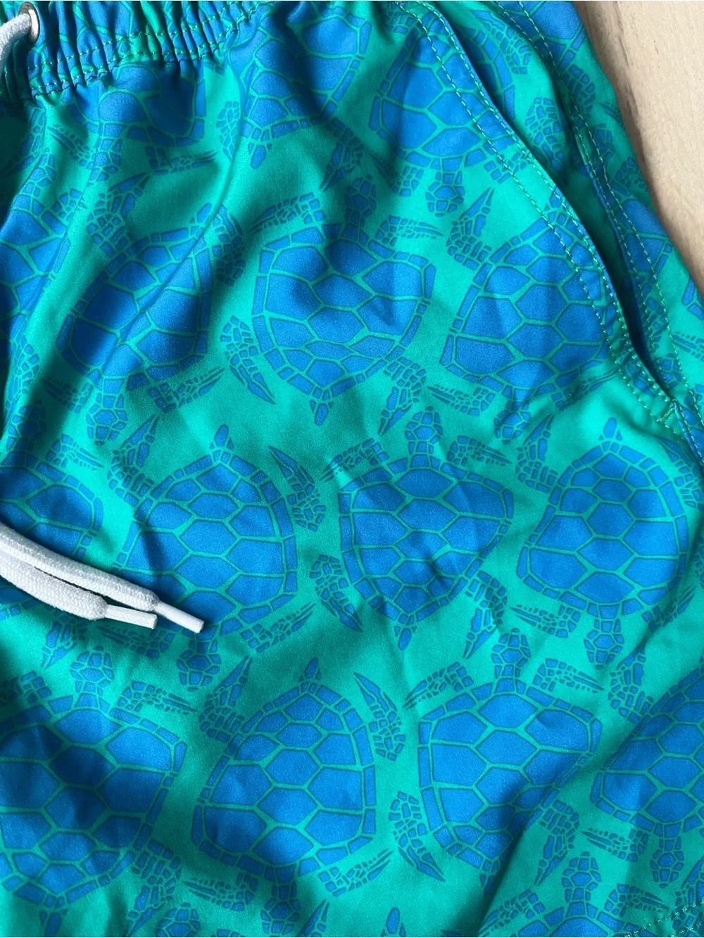 J. Crew Blue & Green Turtle-Print Swim Trunks